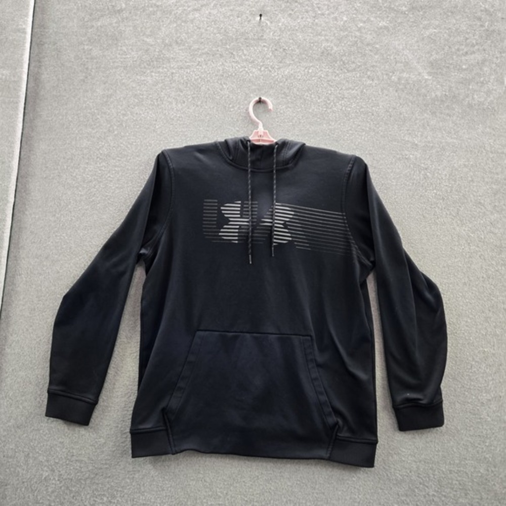 Under Armour Men Hoodie L Black Graphic Print Fleece Coldgear Activewear